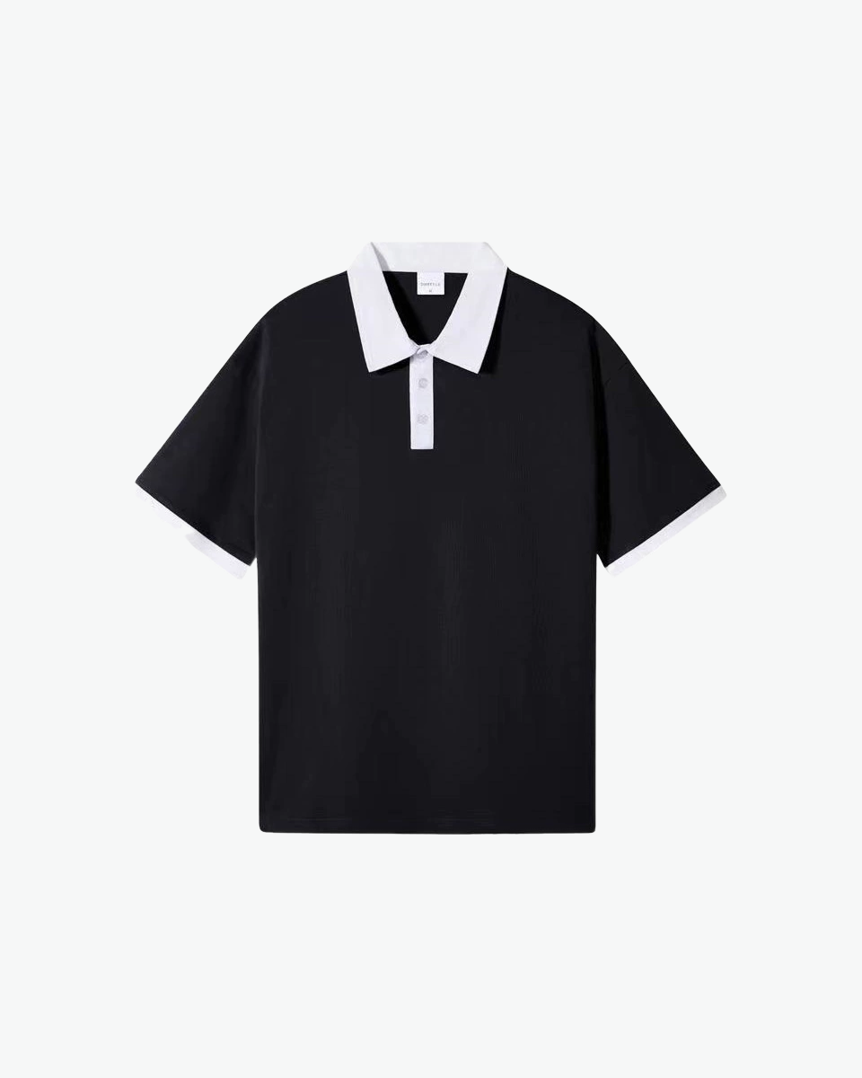 Kingsley & Co contrast-collar polo shirt, black body with white collar