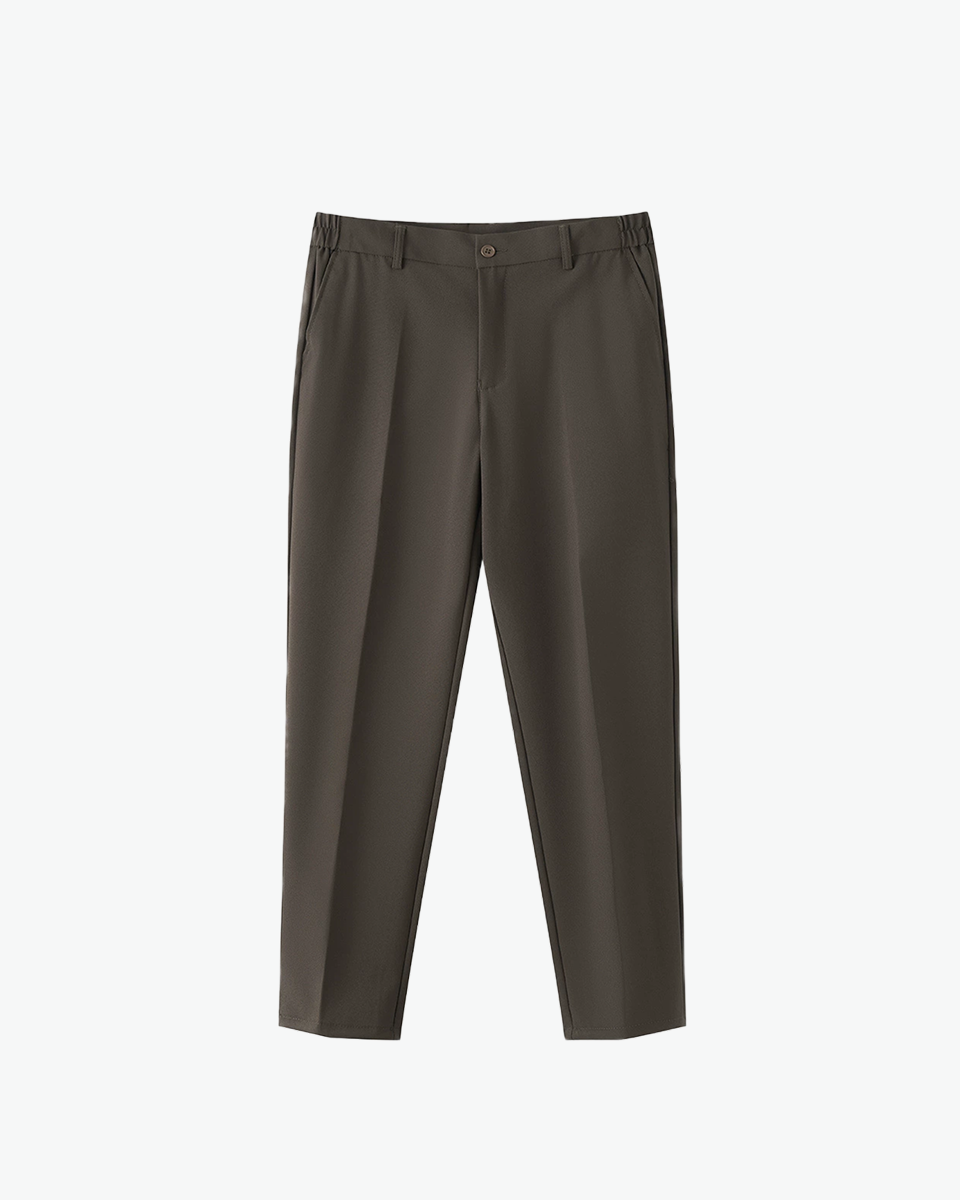 Brown tailored tapered trousers by Kingsley & Co