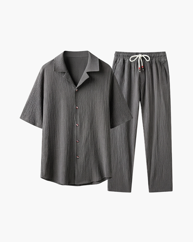 Charcoal textured-knit shirt and trouser set by Kingsley & Co