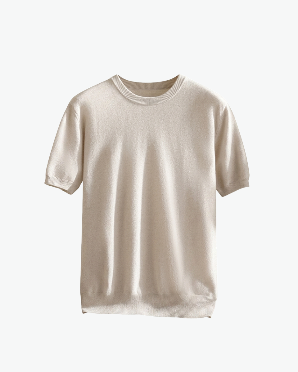 Cream cashmere short-sleeve crewneck t-shirt by Kingsley & Co