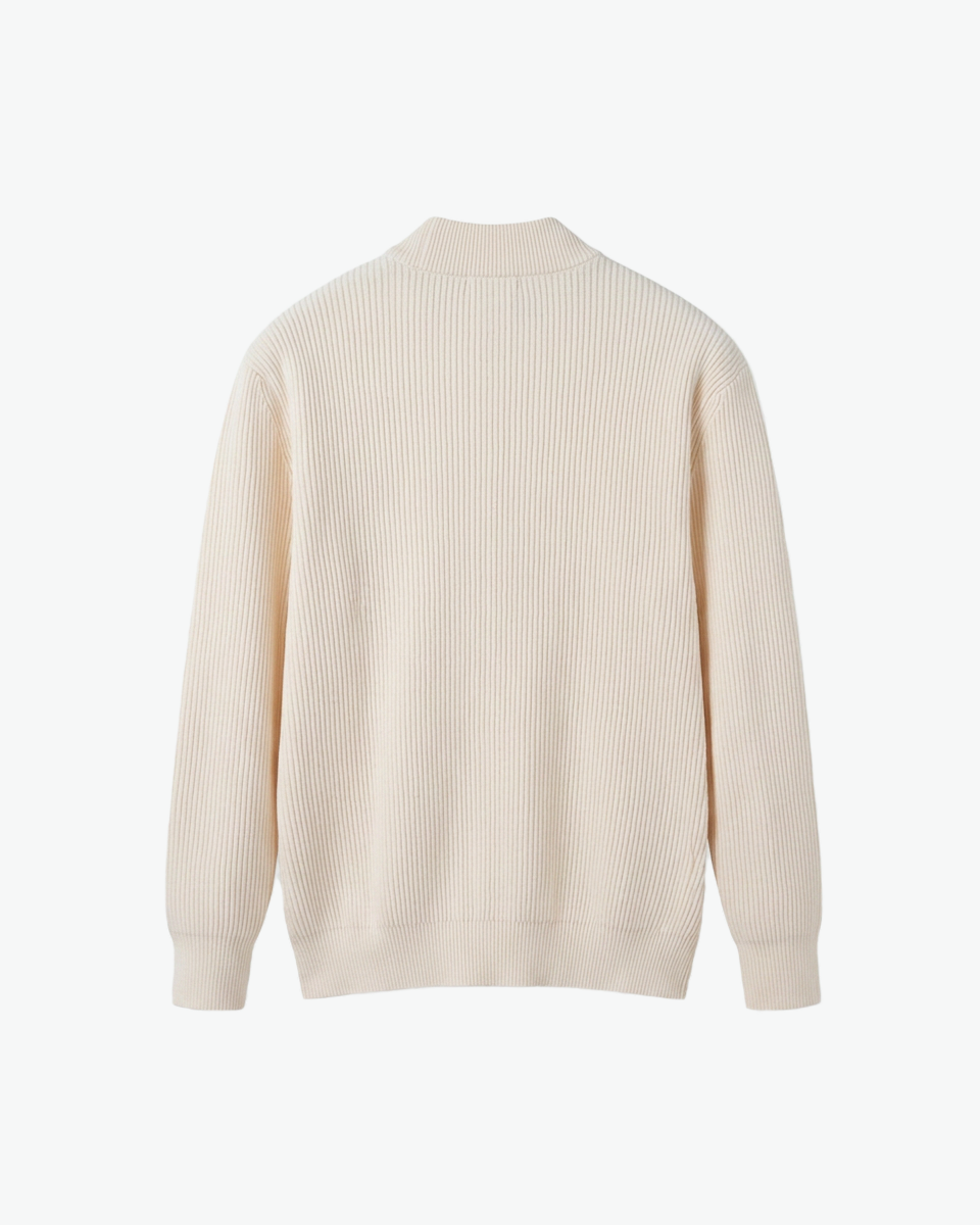Kingsley & Co cream ribbed-knit zip cardigan, back