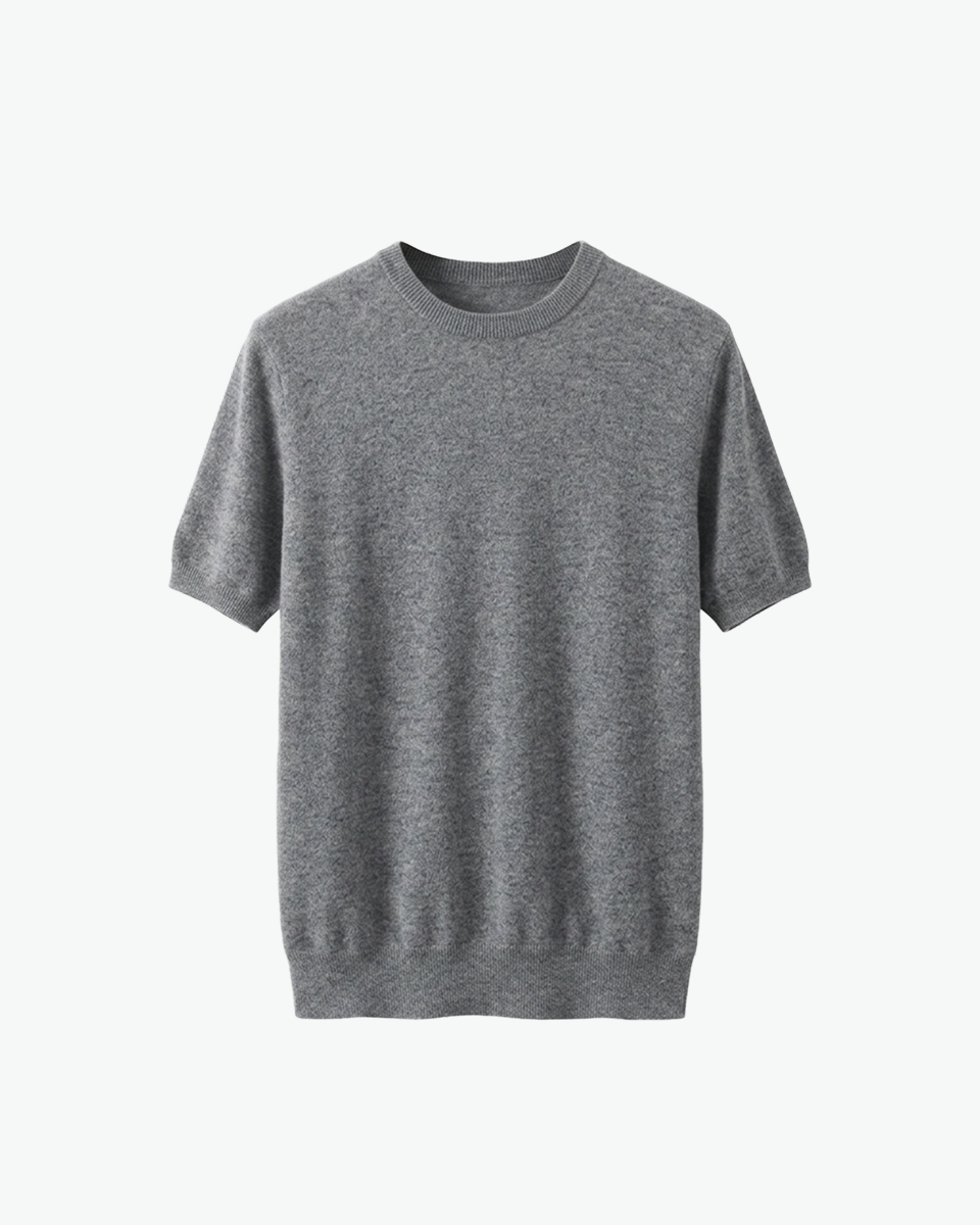 Grey cashmere short-sleeve crewneck t-shirt by Kingsley & Co