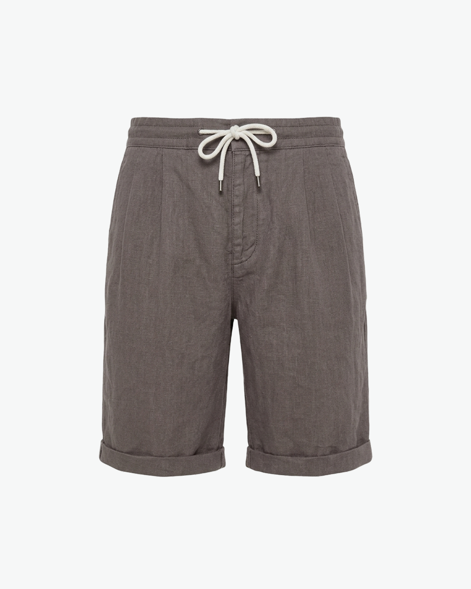 Grey drawstring linen shorts by Kingsley & Co