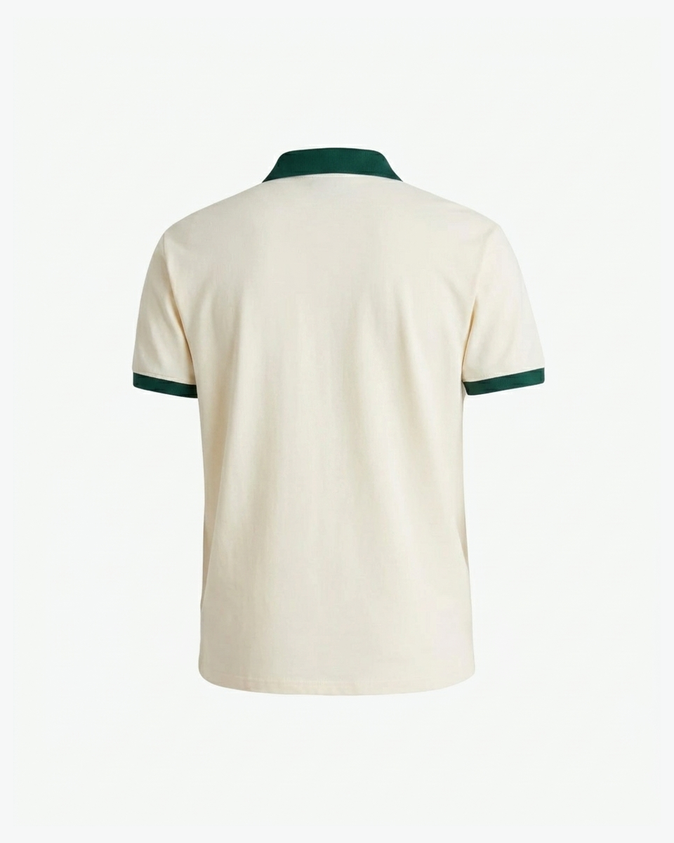 Ivory & green contrast-collar polo, back view