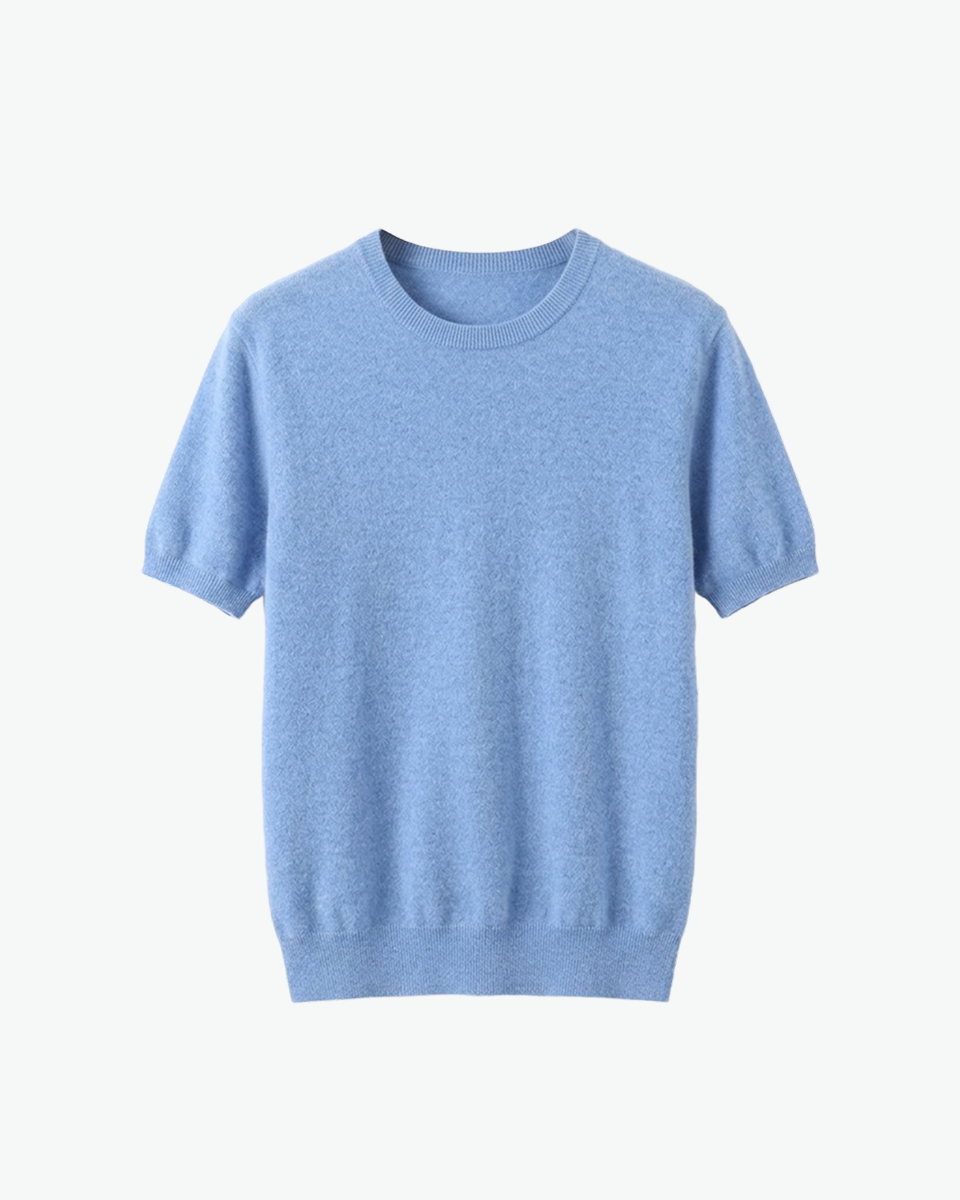 Sky blue cashmere short-sleeve crewneck t-shirt by Kingsley & Co