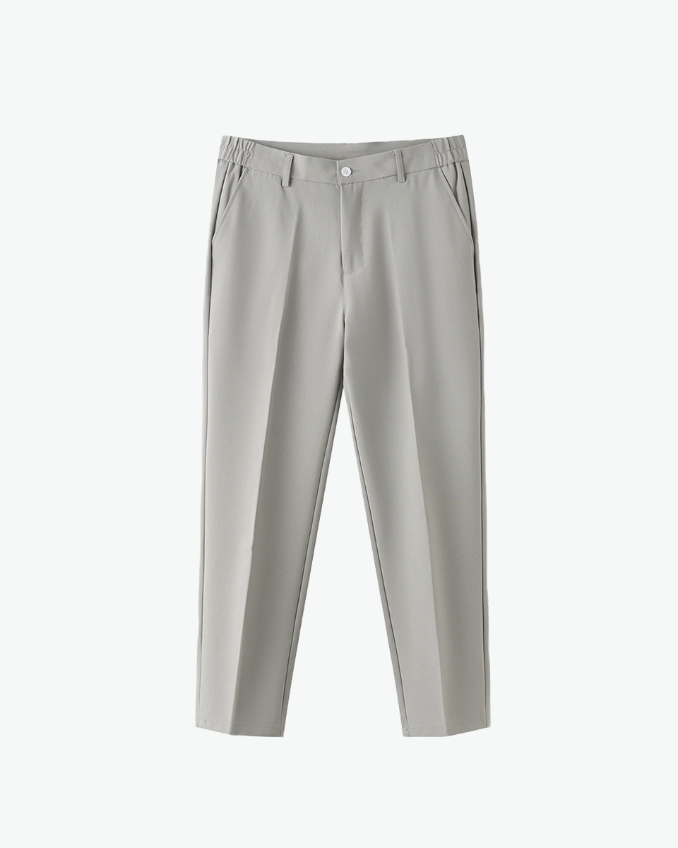 Light grey tailored tapered trousers by Kingsley & Co