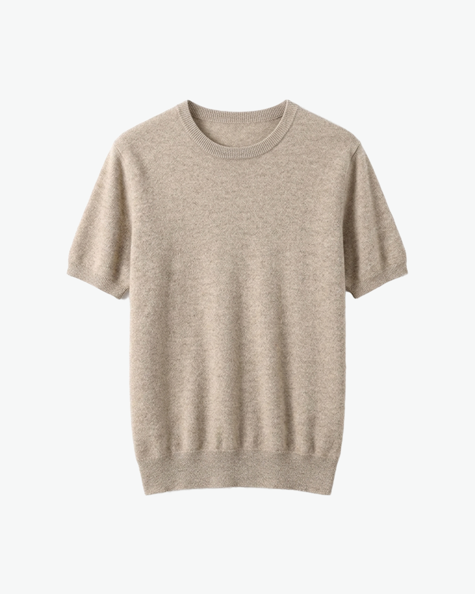 Oatmeal cashmere short-sleeve crewneck t-shirt by Kingsley & Co