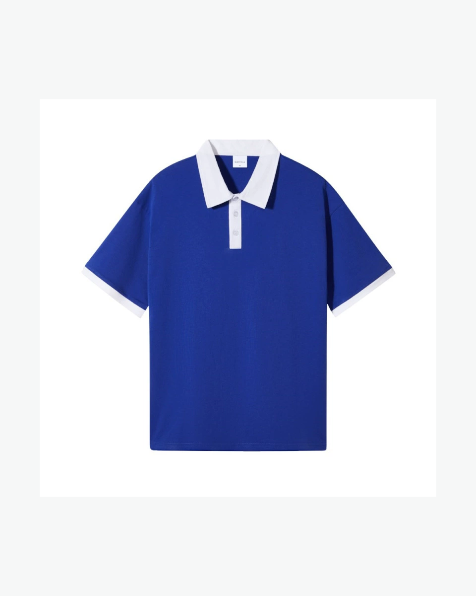 Kingsley & Co contrast-collar polo shirt, royal blue body with white collar