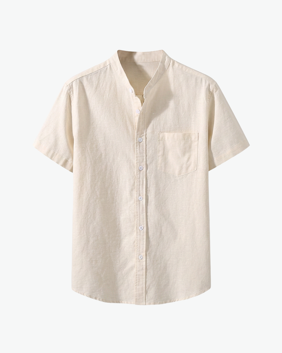 Sand short-sleeve linen shirt with chest pocket by Kingsley & Co