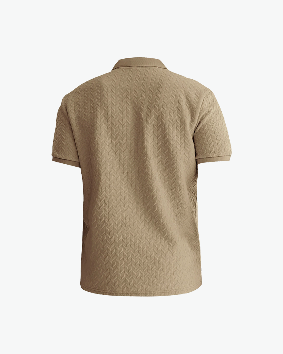 Kingsley & Co sand textured-knit polo shirt, back