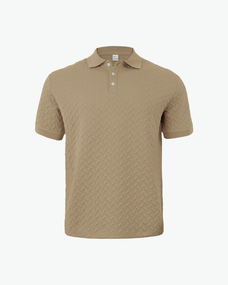 Kingsley & Co sand textured-knit polo shirt, front