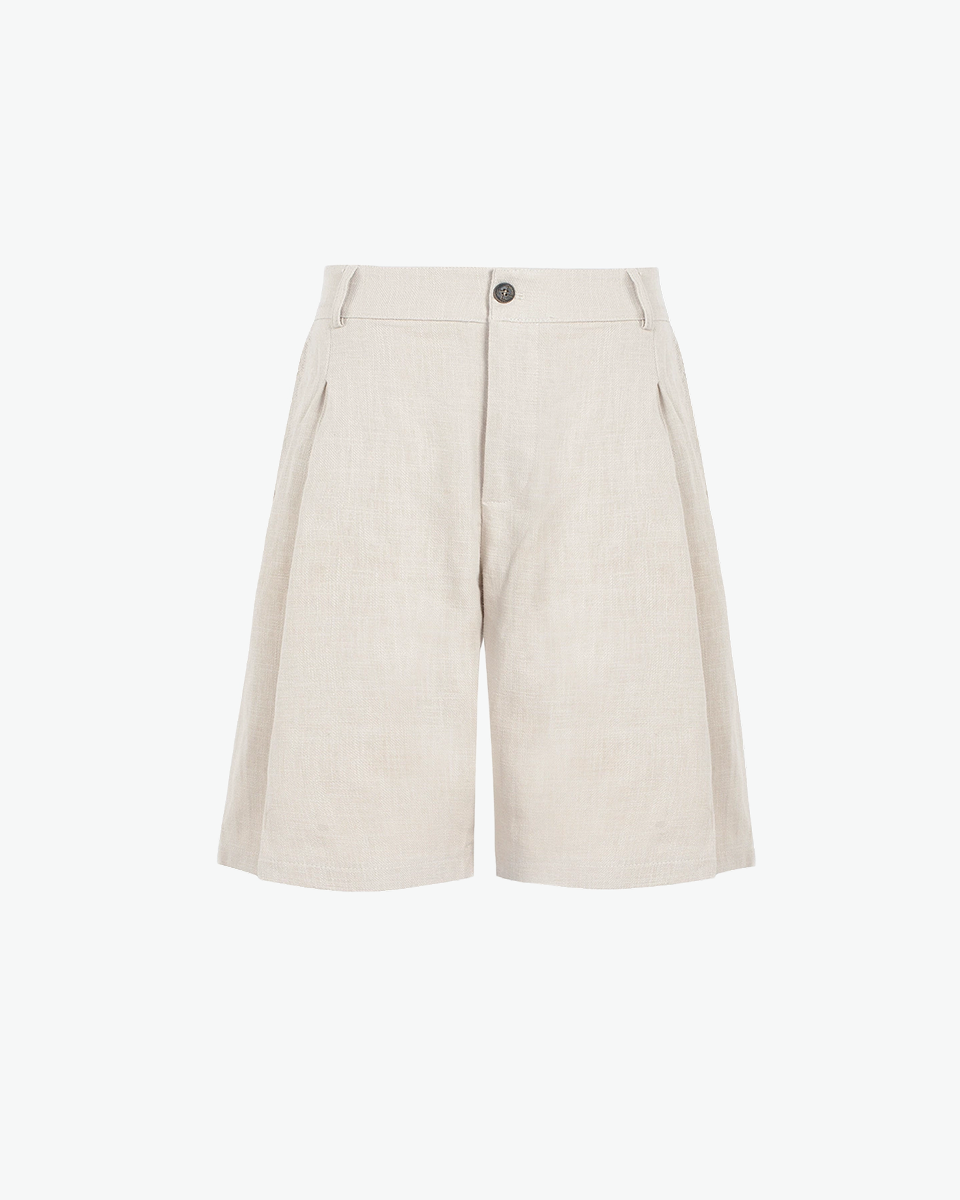 Stone pleated tailored shorts by Kingsley & Co